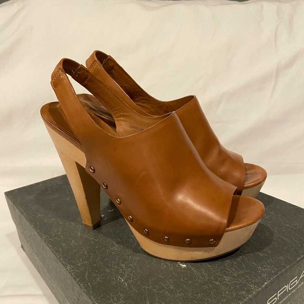 Via Spiga V-Astro caramel platform sling backs 7